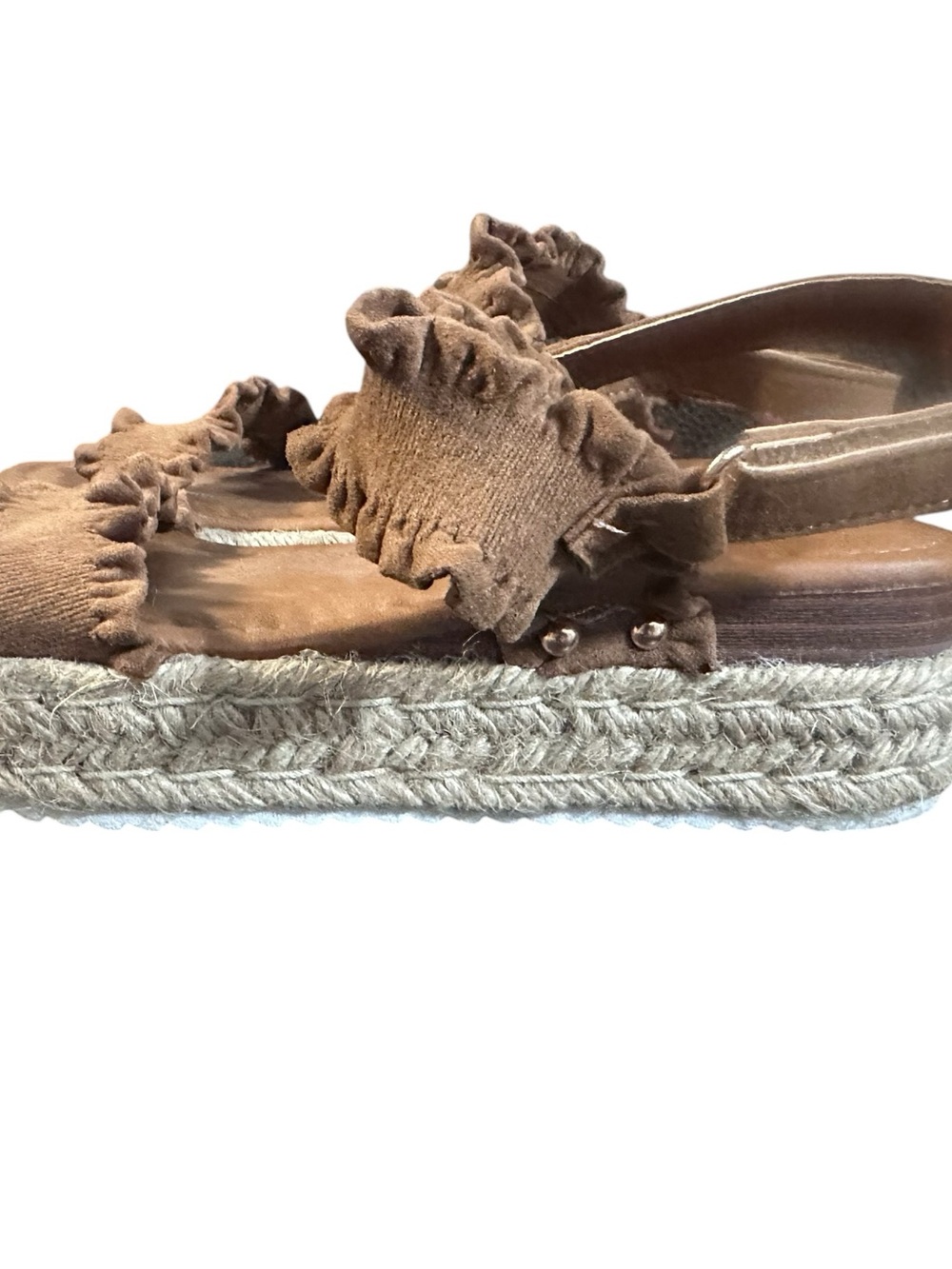 Pierre Dumas Size 6 Brown Ruffle Espadrille Platform Sandals
